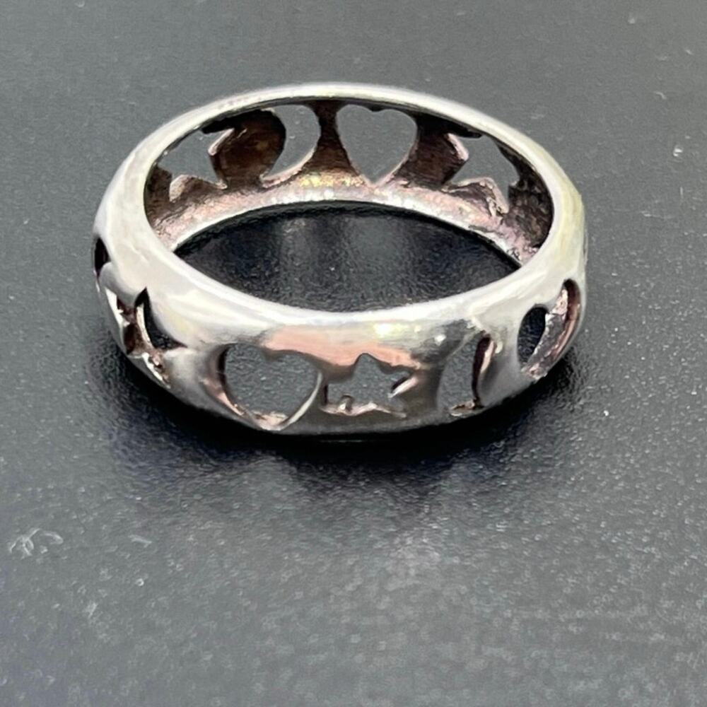 Sterling Silver 925‎ Star Moon Heart Band Ring Sz 8